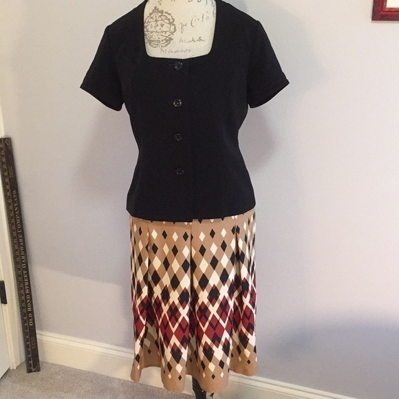 KASPER Pleated Harlequin Print Skirt 6P - Picture 4 of 7